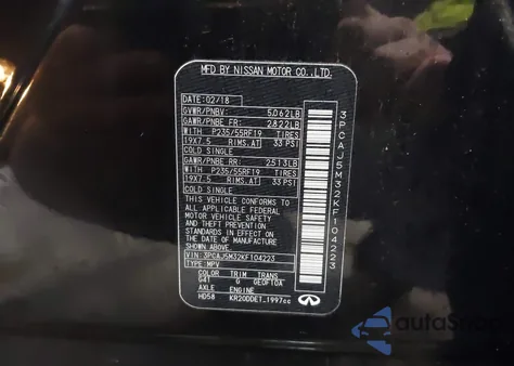 2019 Infiniti Qx50 Essential z USA, uszkodzony, nr VIN 3PCAJ5M32KF104223